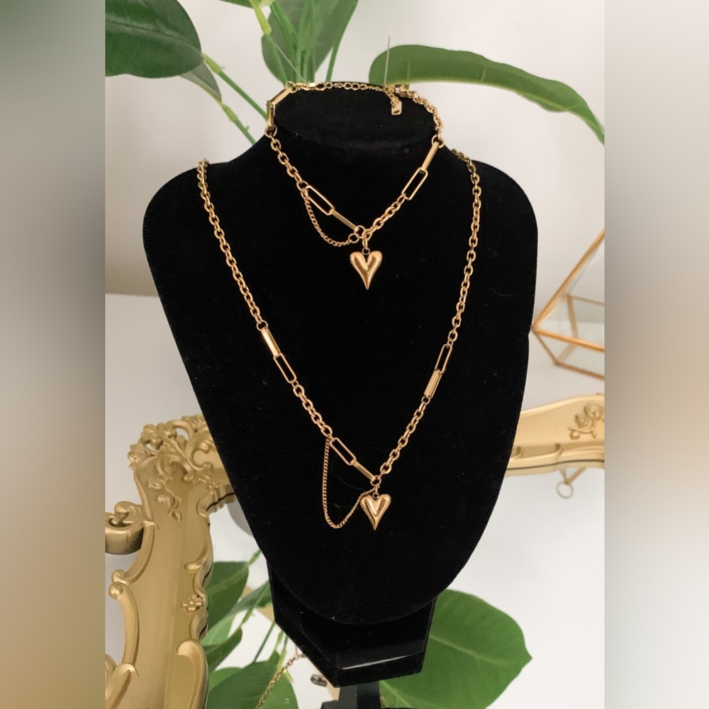 2 piece 18K Gold plated stainless steel delicate heart necklace and bracelet set